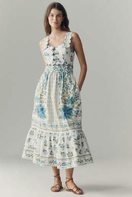 Farm Rio x Anthropologie Sleeveless Scallop-Trim Printed Midi Dress | Anthropologie (US)