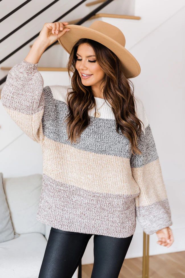 Lost In This Moment Brown Colorblock Sweater | The Pink Lily Boutique