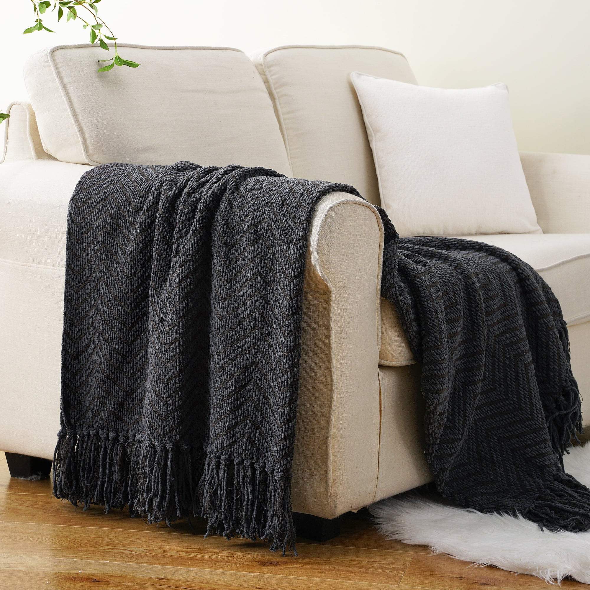 Battilo Dark Grey Throw Blanket, Knit Throw Blanket for Couch,Bed,Cozy Warm Grey Blanket,Housewar... | Walmart (US)