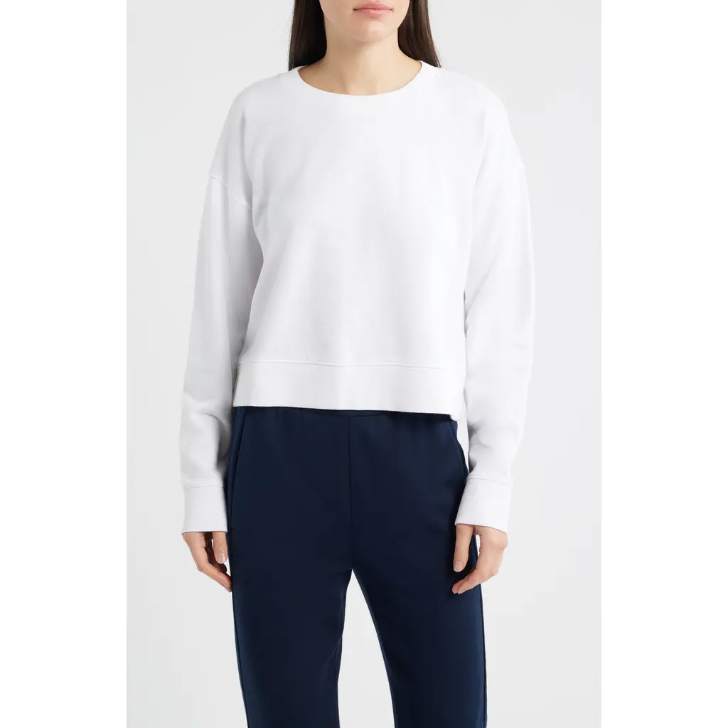 Eileen Fisher Organic Cotton Crop Sweatshirt in White at Nordstrom, Size Small | Nordstrom