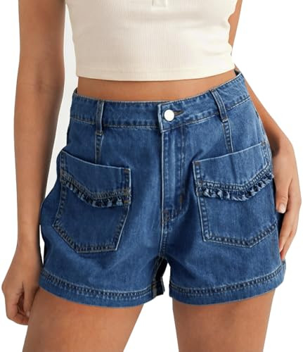 Cicy Bell Womens High Waisted Jean Shorts Summer Baggy Wide Leg Vintage Denim Shorts with Ruffle ... | Amazon (US)
