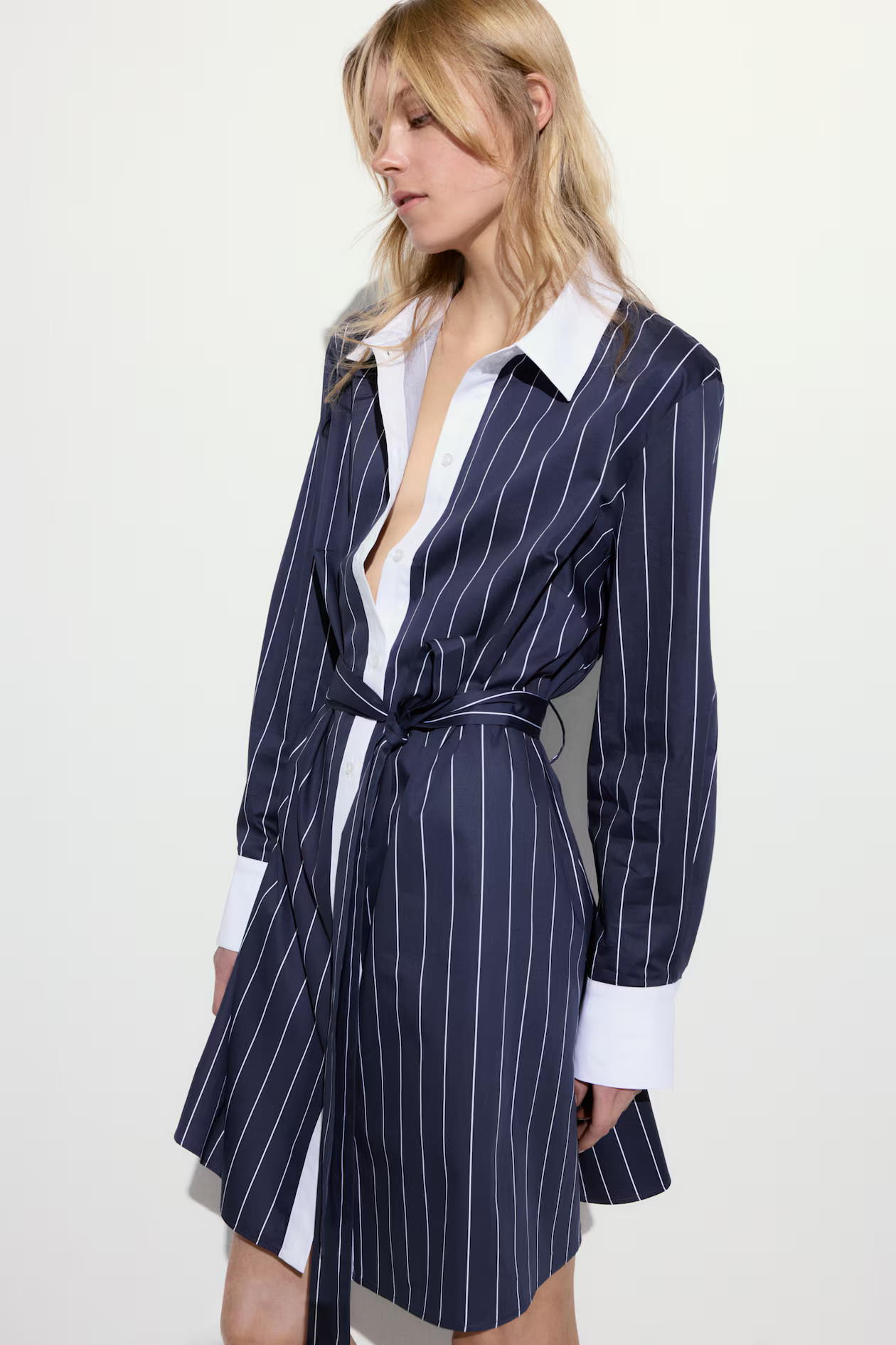 Tie-belt shirt dress - Navy blue/Striped - Ladies | H&M GB | H&M (UK, MY, IN, SG, PH, TW, HK)