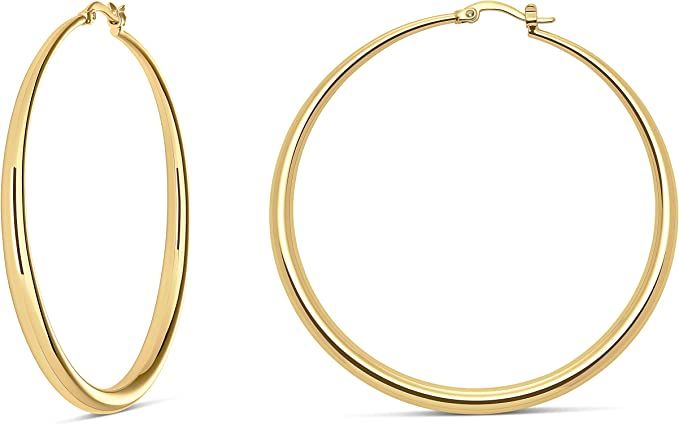 MILLA Classic 14K Gold Hoop Earrings For Women & Sterling Silver Hoops - Designer Contoured Gold ... | Amazon (US)