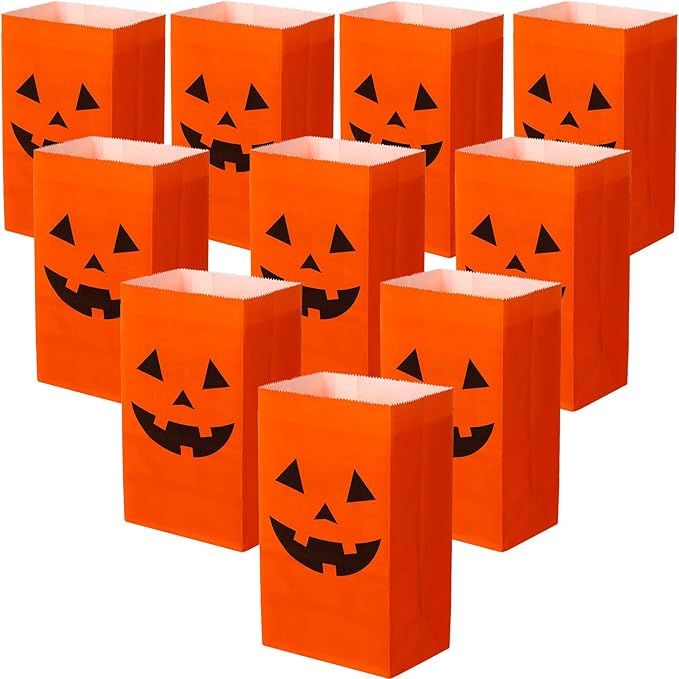 Tatuo 24 Pieces Halloween Candy Bags Halloween Paper Bags Pumkin Pumpkin Color Bags Lunch Flat Bo... | Amazon (US)