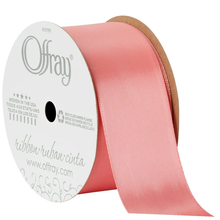 Offray Ribbon, Coral Pink 1 1/2 inch Single Face Satin Polyester Ribbon, 12 feet | Walmart (US)