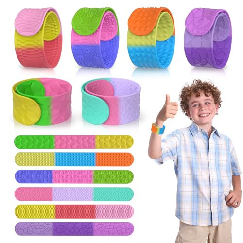 Textured Silicone Slap Bracelets, Sensory Fidget Toys for Kids and Adults, Calming Tools for Autism, ADHD, Anxiety and Stress, Essential Toys for Travel and Ideal for Classroom Rewards - 6 Pack | Amazon (US)