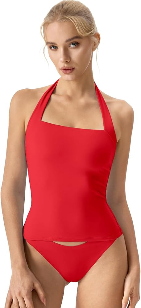 QINSEN Sleeveless Tank Shirts for Womens Double Layer Slimming Fit Basics Square Neck Halter Top | Amazon (US)