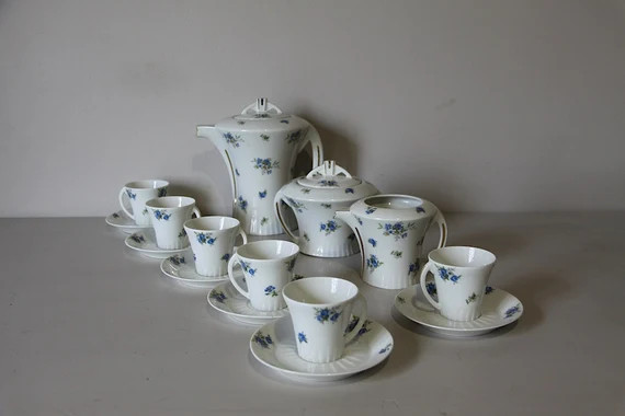 Antique Art Deco French Coffee / Tea Set, Limoges,  Blue and White Flowers, 1930s | Etsy (US)
