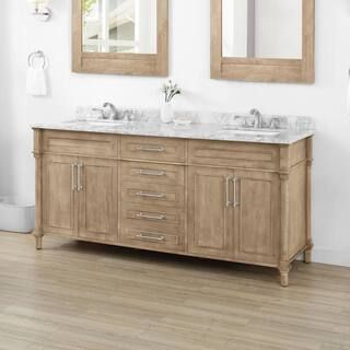 Aberdeen 72 in. x 22 in. D Bath Vanity in Antique Oak with Carrara Marble Vanity Top in White wit... | The Home Depot