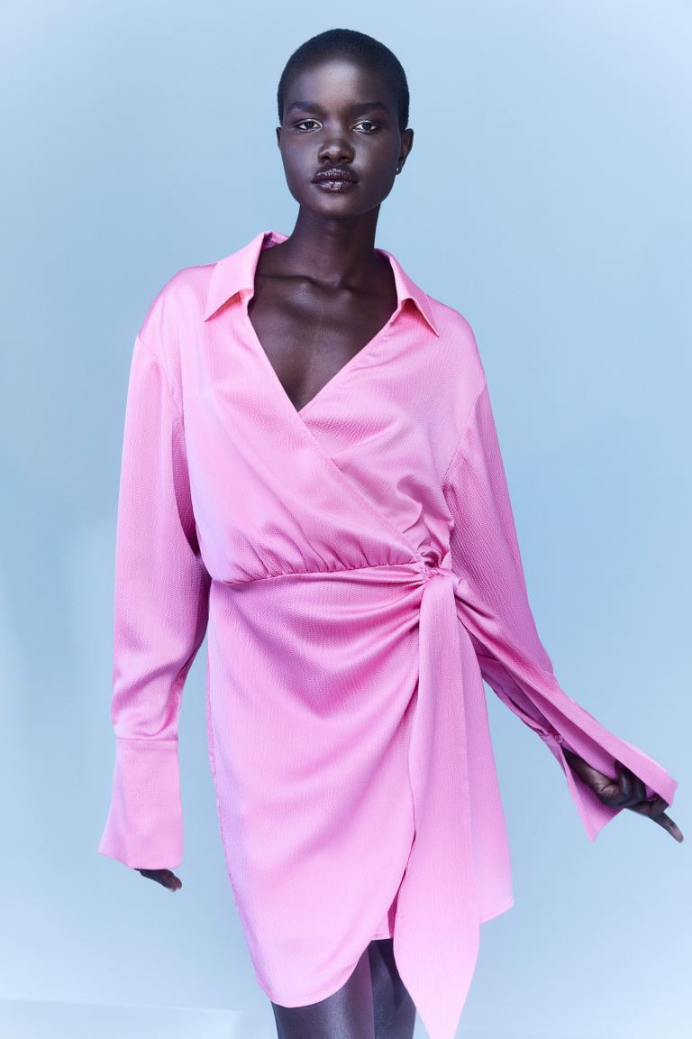 Crêped Satin Wrapover Shirt Dress | H&M (US + CA)