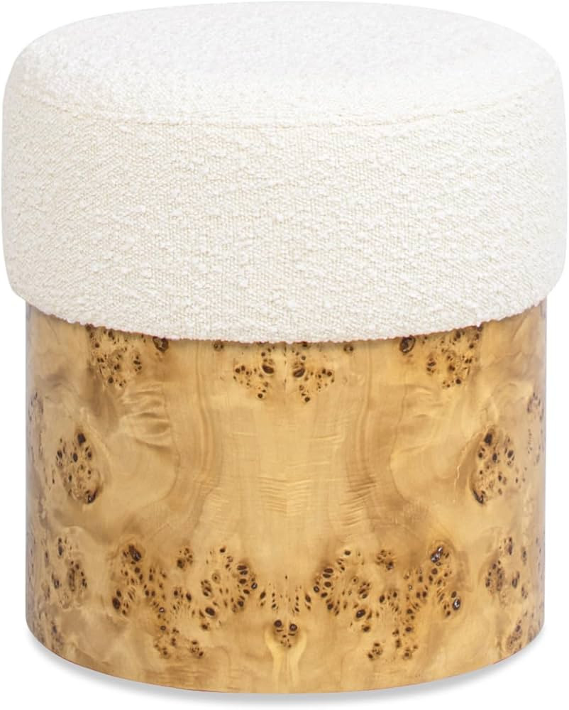 Jennifer Taylor Home Nebula Round Burl Wood Upholstered Ottoman, Ivory White Boucle | Amazon (US)