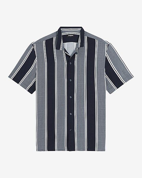 Slim Striped Rayon Short Sleeve Shirt | Express