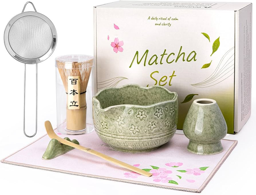 ALBISS Matcha Whisk Set - 7 Pcs Ceramic Matcha Kit with 18oz Spout Bowl & Cherry Blossom Design, ... | Amazon (US)