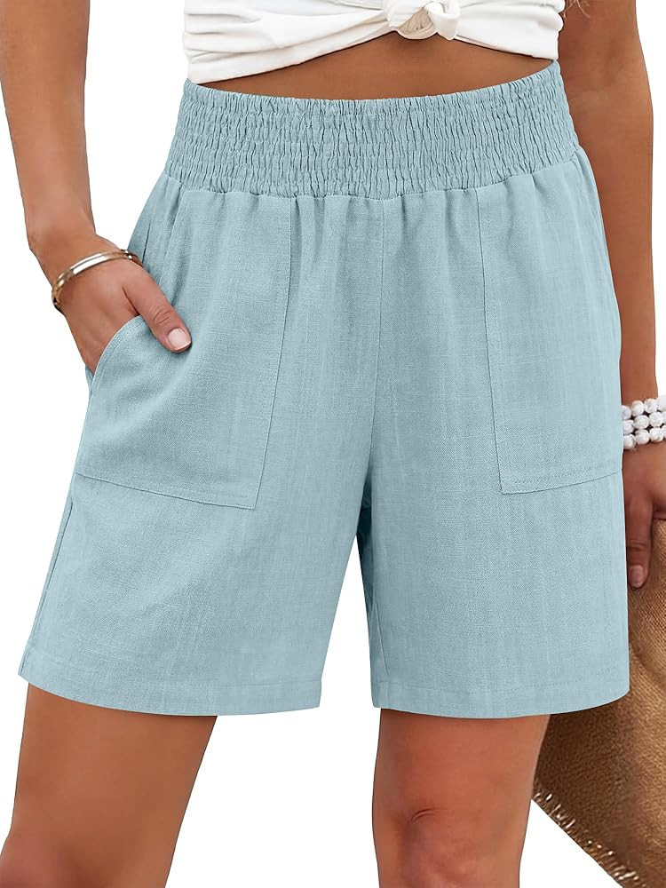 ANRABESS Linen Shorts for Women Casual Summer High Waisted Wide Leg Lounge Beach Vacation Shorts ... | Amazon (US)