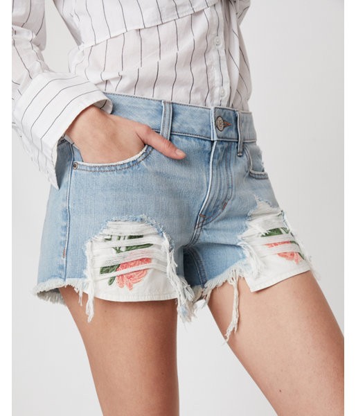 Express Womens Express Womens Low Rise Relaxed Destroyed Floral Embroidered Original Denim Shorts | Express