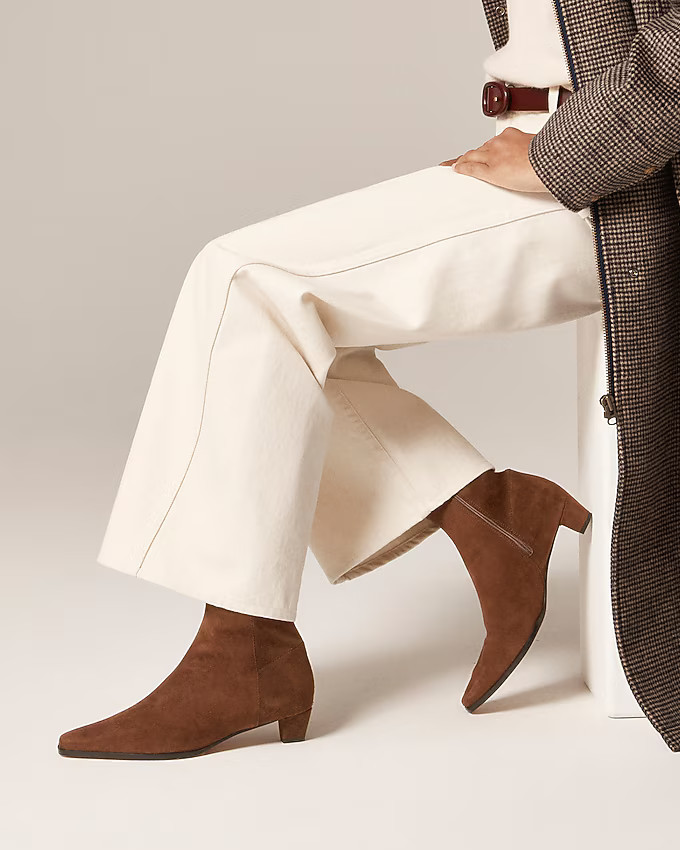 Remi square-toe ankle boots in stretch suede | J. Crew US