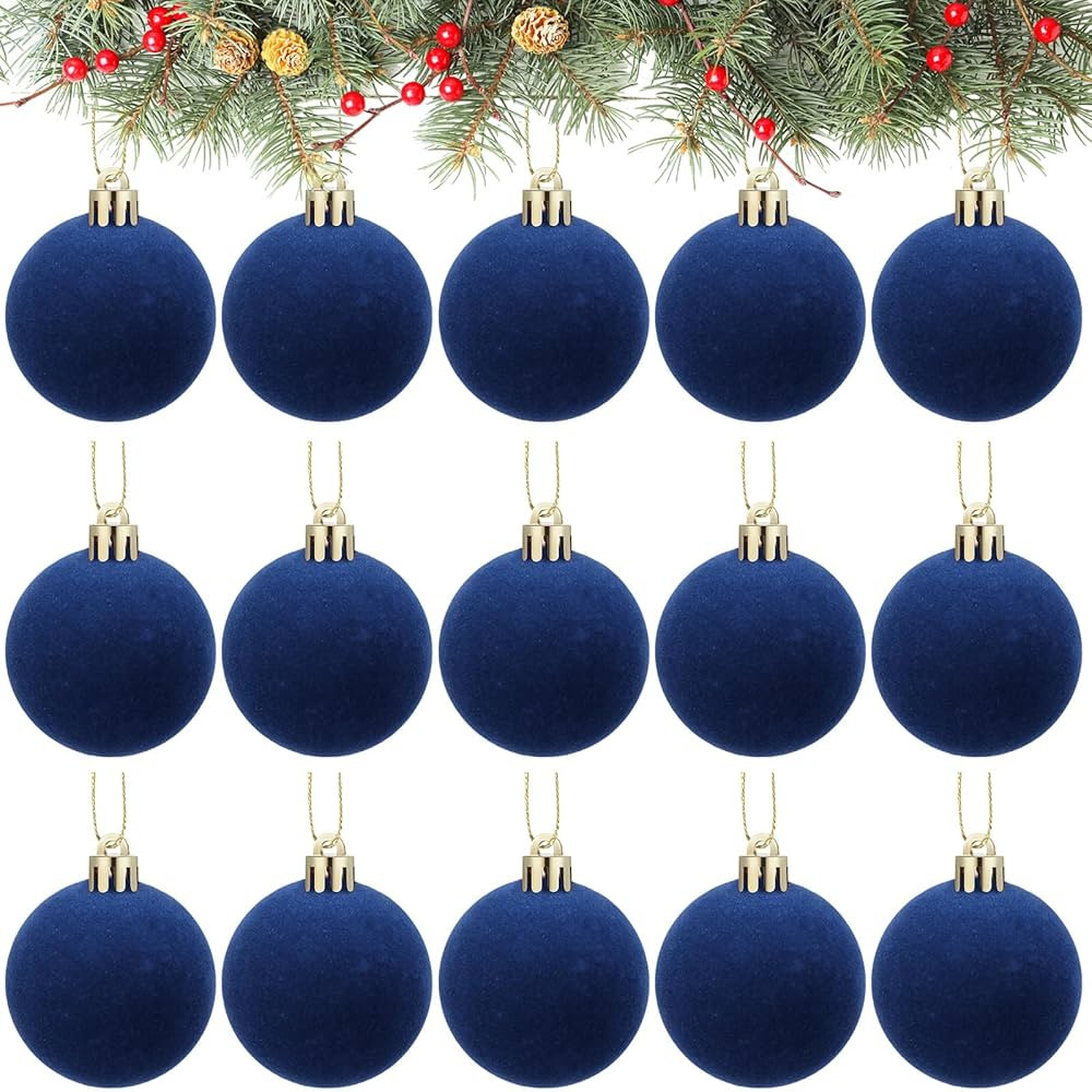15 Pcs Christmas Velvet Balls 1.57 Flocked Christmas Hanging Ornaments Handmade Velvet Balls Chri... | Amazon (US)