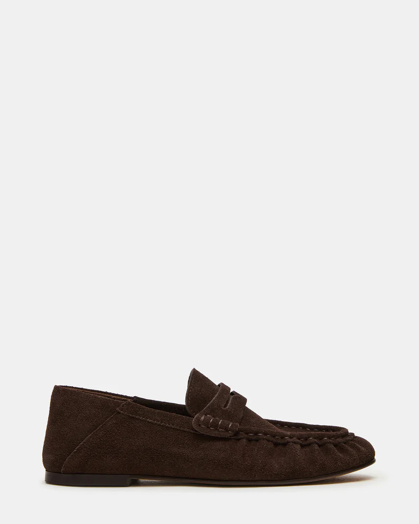ROGER Chocolate Brown Suede Slip-On Women's Loafer | Steve Madden (US)