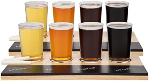 Beer Tasting Flight Sampler Set - 2 Pack Includes Eight 6 oz Pilsner Craft Brew Glasses & 2 Woode... | Amazon (US)