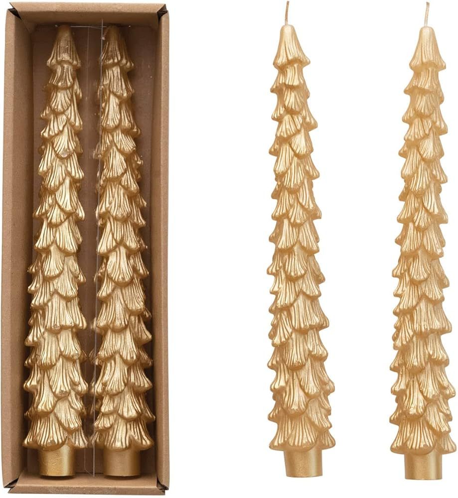 Creative Co-Op Unscented Tree Shaped Taper Candles, Gold, Boxed Set of 2 | Amazon (US)