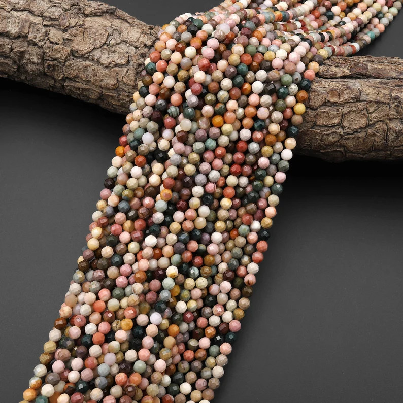 Faceted Natural Imperial Jasper 2mm 3mm 4mm Round Beads Micro Diamond Cut Gemstone 15.5" Strand -... | Etsy (US)