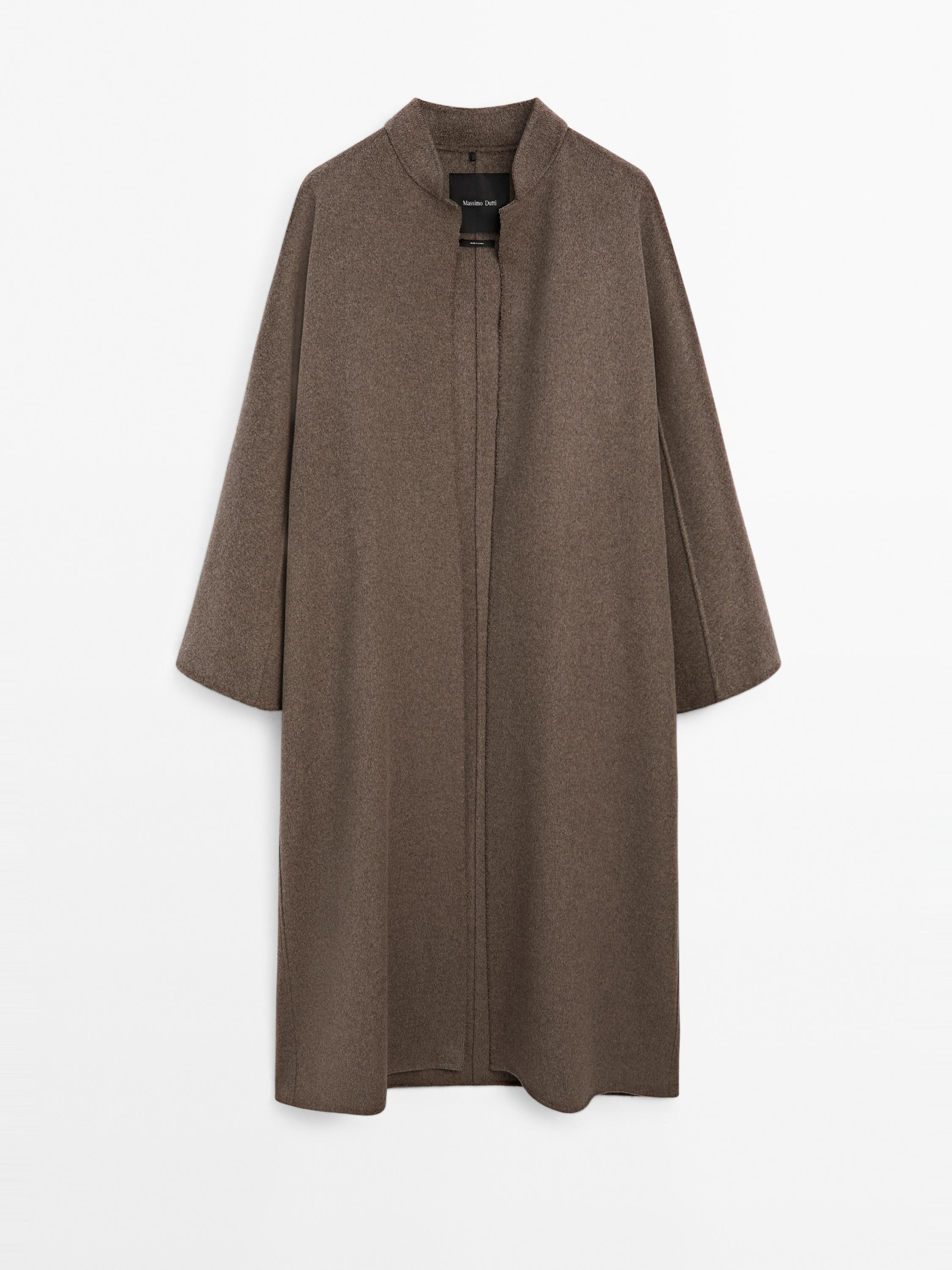 Long open wool blend coat | Massimo Dutti UK