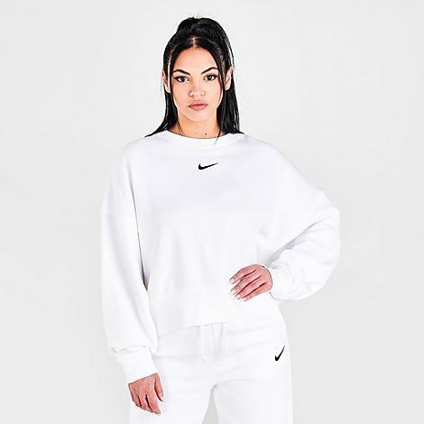 Nike Women's Sportswear Collection Essentials Oversized Fleece Crewneck Sweatshirt in White/White Si | Finish Line (US)