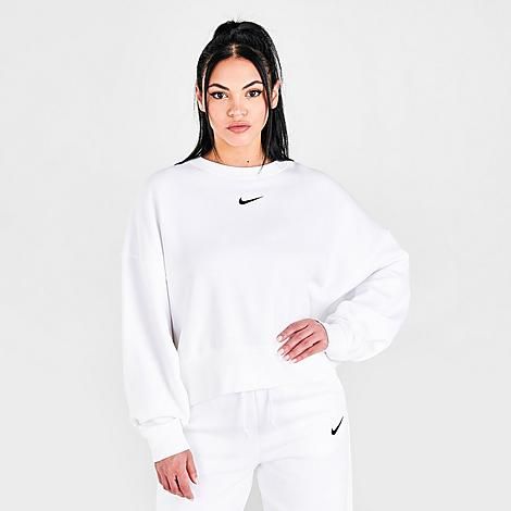 Nike Women's Sportswear Collection Essentials Oversized Fleece Crewneck Sweatshirt in White/White Si | Finish Line (US)