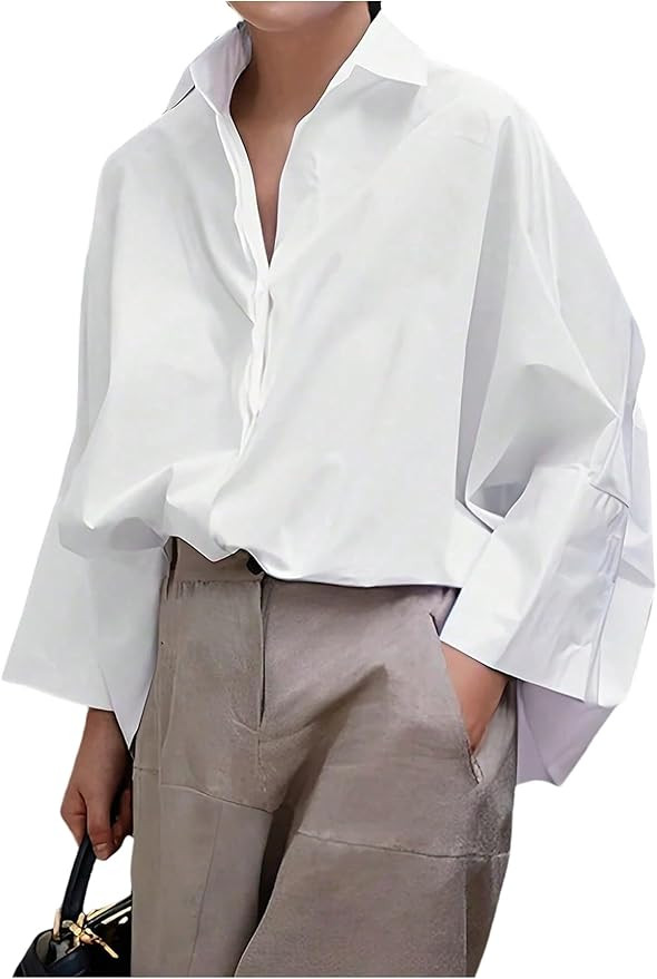 GORGLITTER Women's Button Down Shirts Bell Long Sleeve Top Oversized Collar Work Casual Dressy Dr... | Amazon (US)