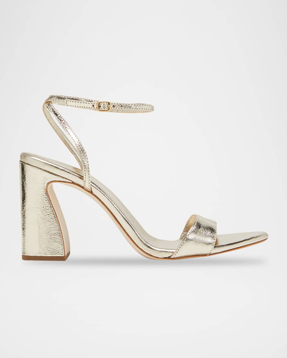 Malia Metallic Leather Block-Heel Sandals | Neiman Marcus