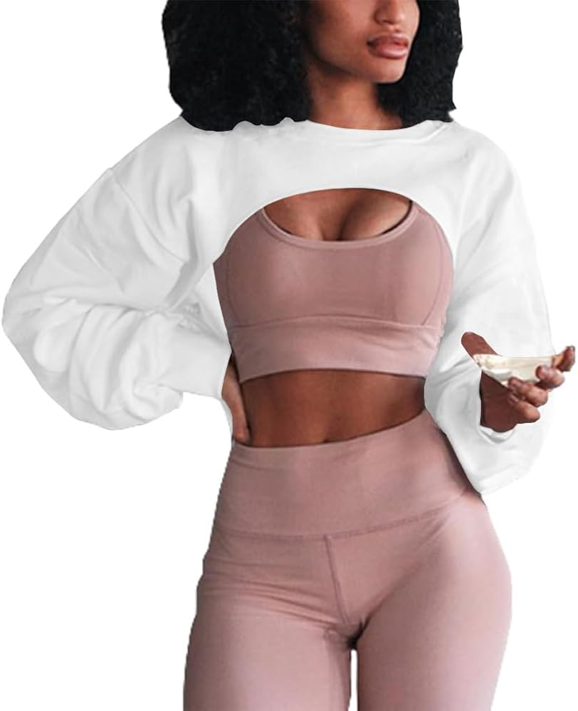 Artfish Women's Crewneck Long Sleeve Crop Tops Workout Gym Casual Cut-out Loose Cropped Sweatshir... | Amazon (US)