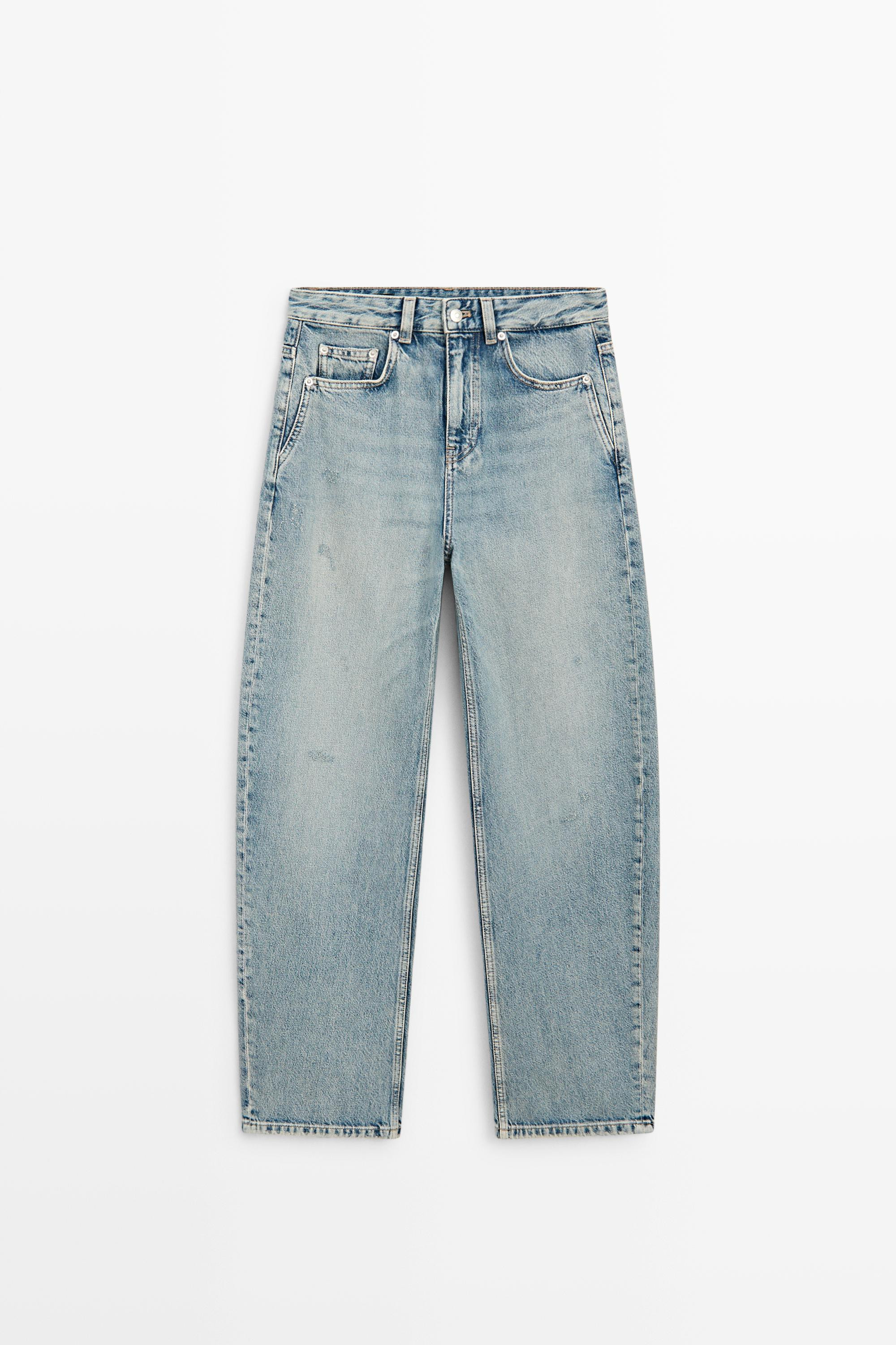 Mid-waist barrel fit jeans - Light Blue | Massimo Dutti US