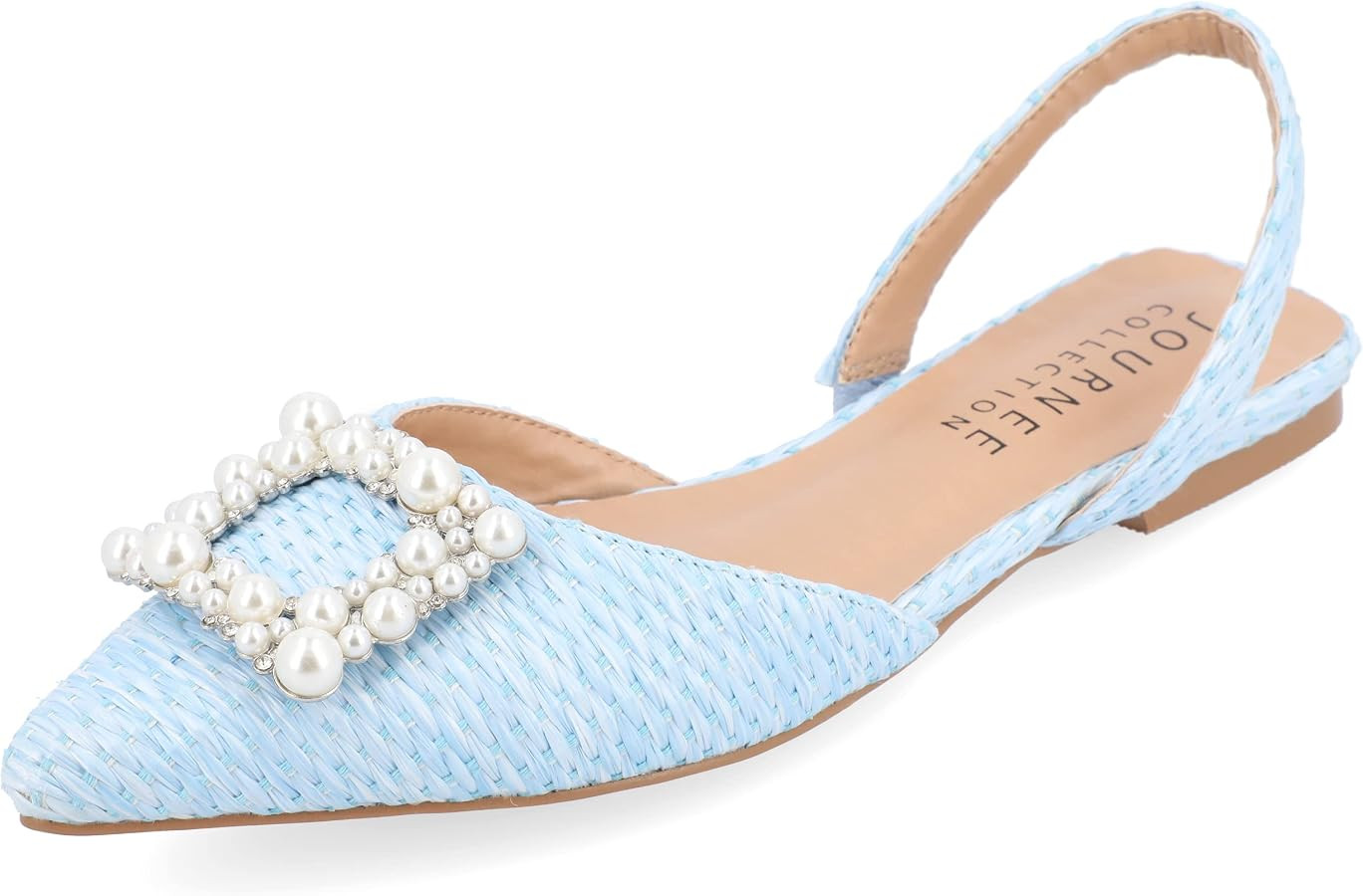 Journee Collection Womens Slingback Jewel Pointed Toe Ballet Flats Slip On Shoes Raffia Pearl Han... | Amazon (US)