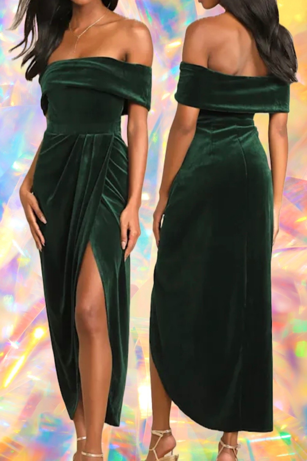 Gorgeous green velvet off the shoulder dress on sale today and under $50 at Lulus. 

Sizes to 3XL. 

#LTKFindsUnder50 #LTKWedding #LTKSaleAlert