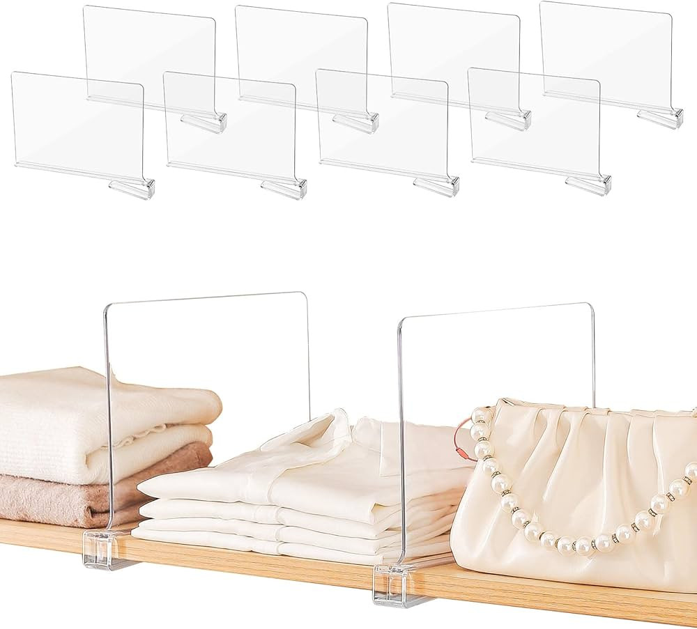 Sclvdi Acrylic Shelf Dividers,8 Pcs Closets Shelf Organizer for Clothing Handbags Books in Pantry... | Amazon (US)