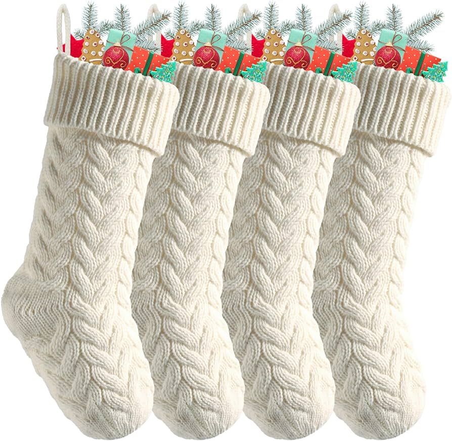 Christmas Stockings 4 Pack White Tocirelo - 18” Large Cable Knit Christmas Stockings Decoration... | Amazon (CA)