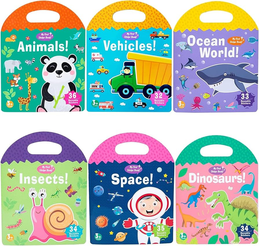 6 Sets Portable Jelly Quiet Busy Sticker Book, Vehicle & Animal & Ocean & Dinosaur & Insect & Spa... | Amazon (US)