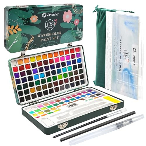 Artecho Watercolor Paint Set 128 Colors, Water Colors Paint Adult Set with Watercolor Papers and Brushes, Perfect Watercolor Kit for Beginners & Professionals | Amazon (US)