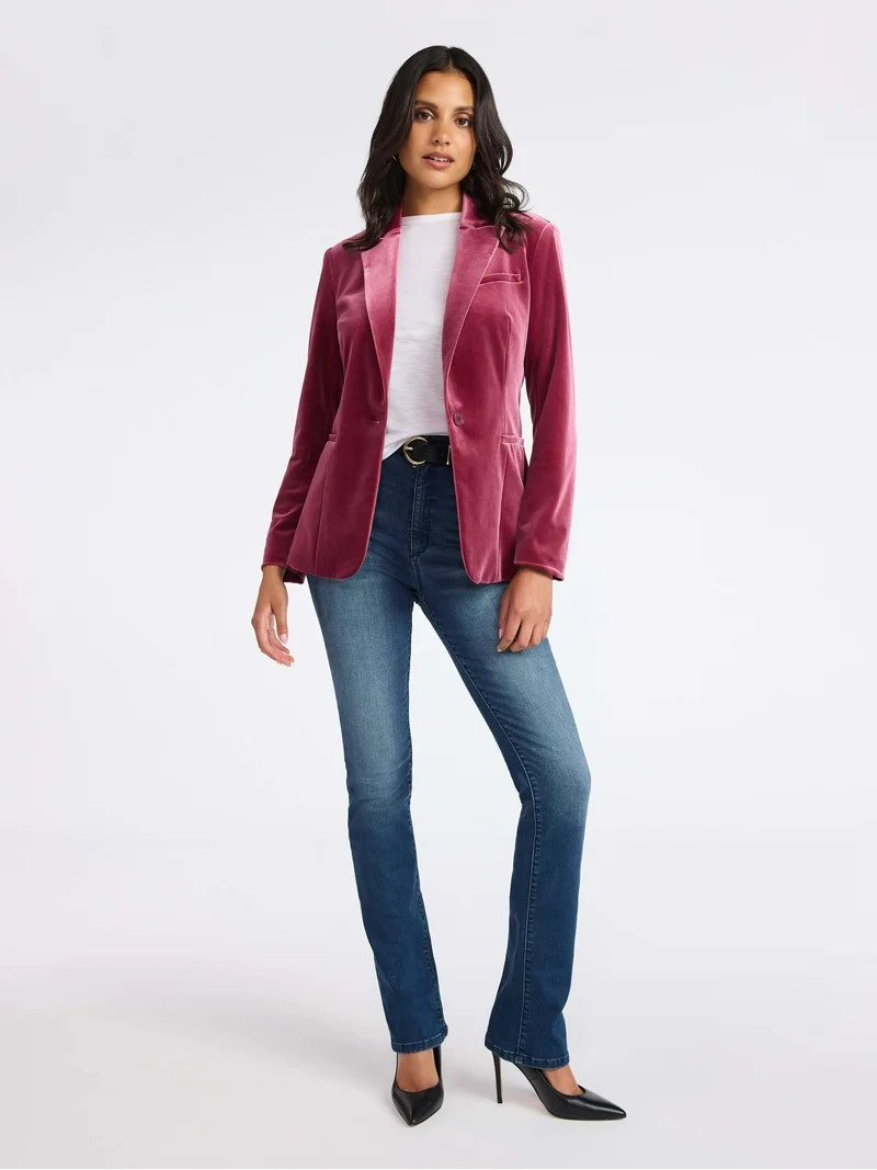 Sofia by Sofia Vergara Women's and Women's Plus Size Single Breasted Velvet Blazer, Sizes XS-4X | Walmart (US)
