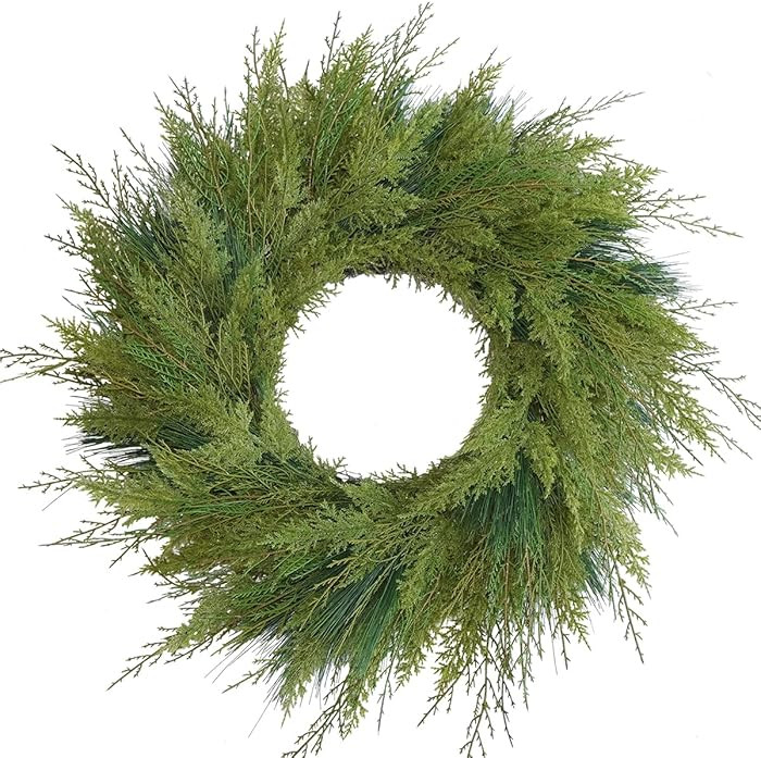 24” Green Faux Norfolk Pine Christmas Winter Wreath – Mixed with Real Touch Fake Cypress, Ced... | Amazon (US)