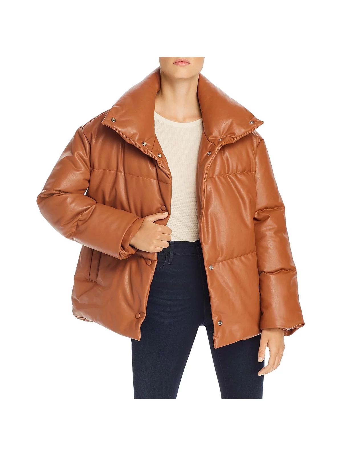 Bagatelle Womens Winter Faux Leather Puffer Coat Tan S - Walmart.com | Walmart (US)