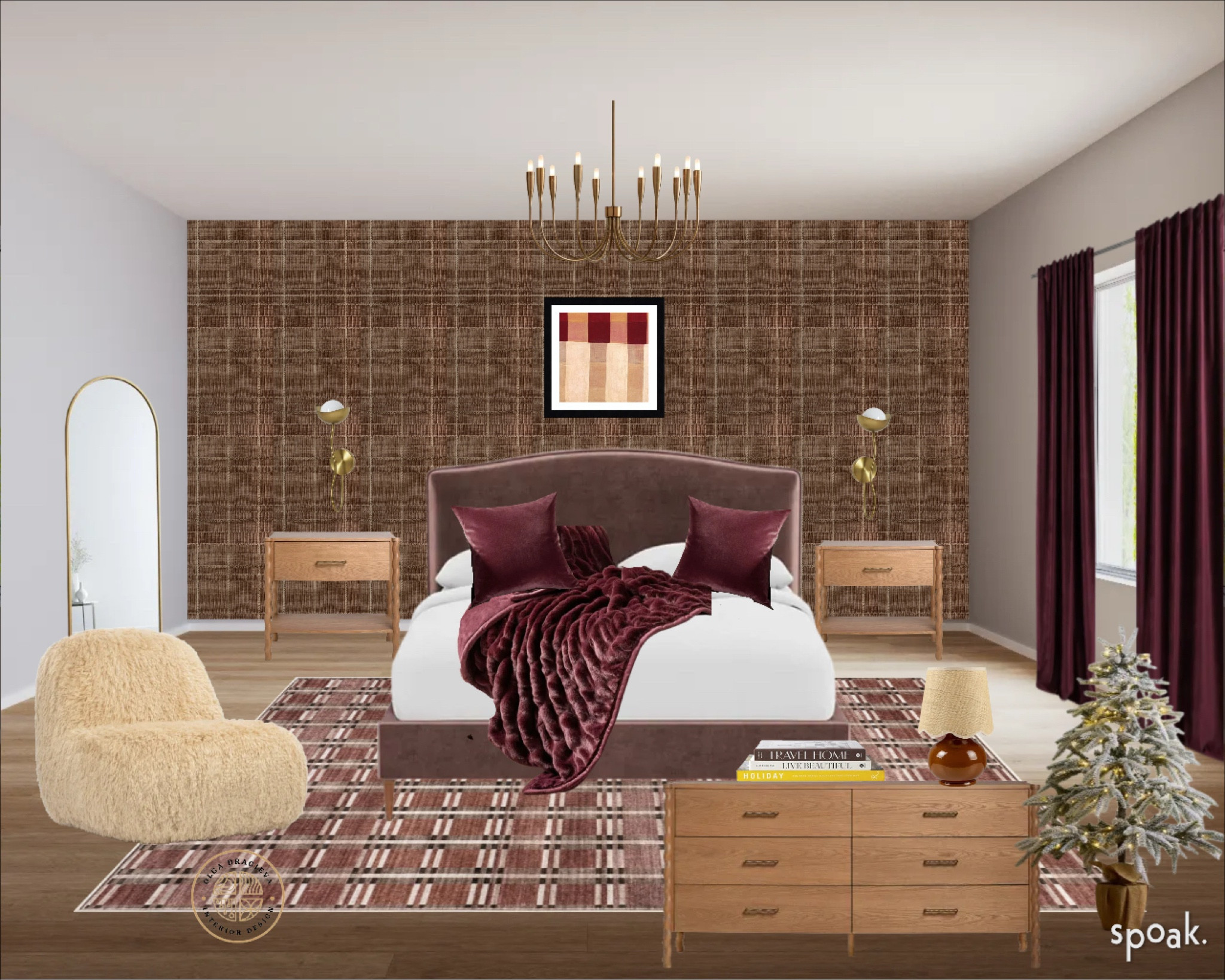 Gorgeous and cosy cottagecore bedroom design/ mood board.  Velvet queen bed, wavy nightstand and dresser, geometric and washable rug, velvet curtains, fur accent chair, wallpaper from McGee and co. #homedecor #bedroomfurniture

#LTKHoliday #LTKHome #LTKSeasonal