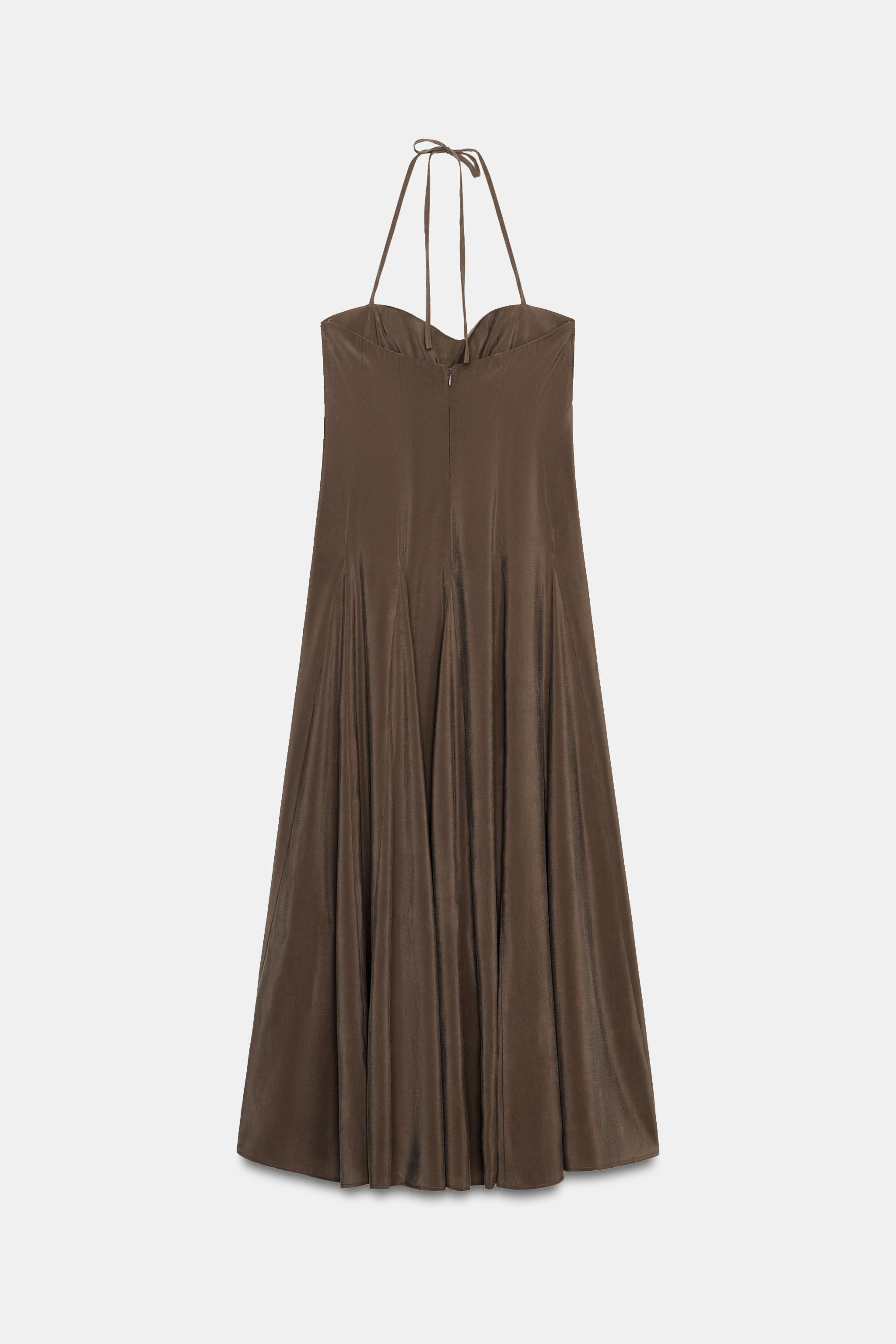 VOLUMINOUS FLOWING HALTER MIDI DRESS | Zara UK