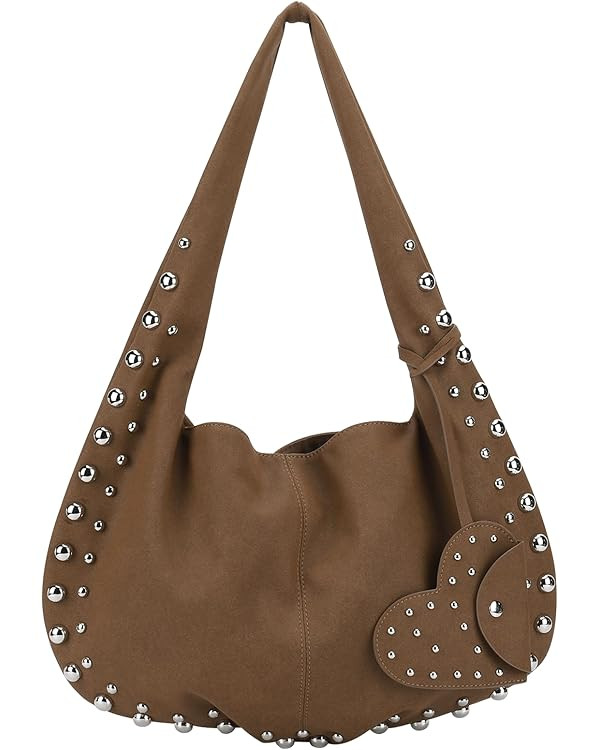 Studded Suede Tote Bag for Women Studded Purses Y2k Shoulder Bag Fall Faux Suede Bag Hobo Slouchy... | Amazon (US)
