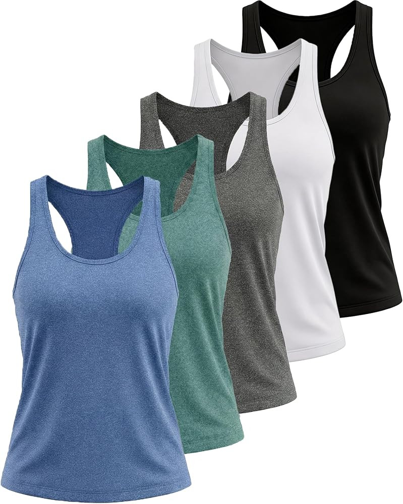 6 or 5 Pack Workout Tank Tops for Women, Athletic Racerback Sports Tank Tops, Compression Sleevel... | Amazon (US)