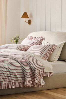 Organic Cotton Spa Sateen Ruffled Duvet Cover | Anthropologie (US)