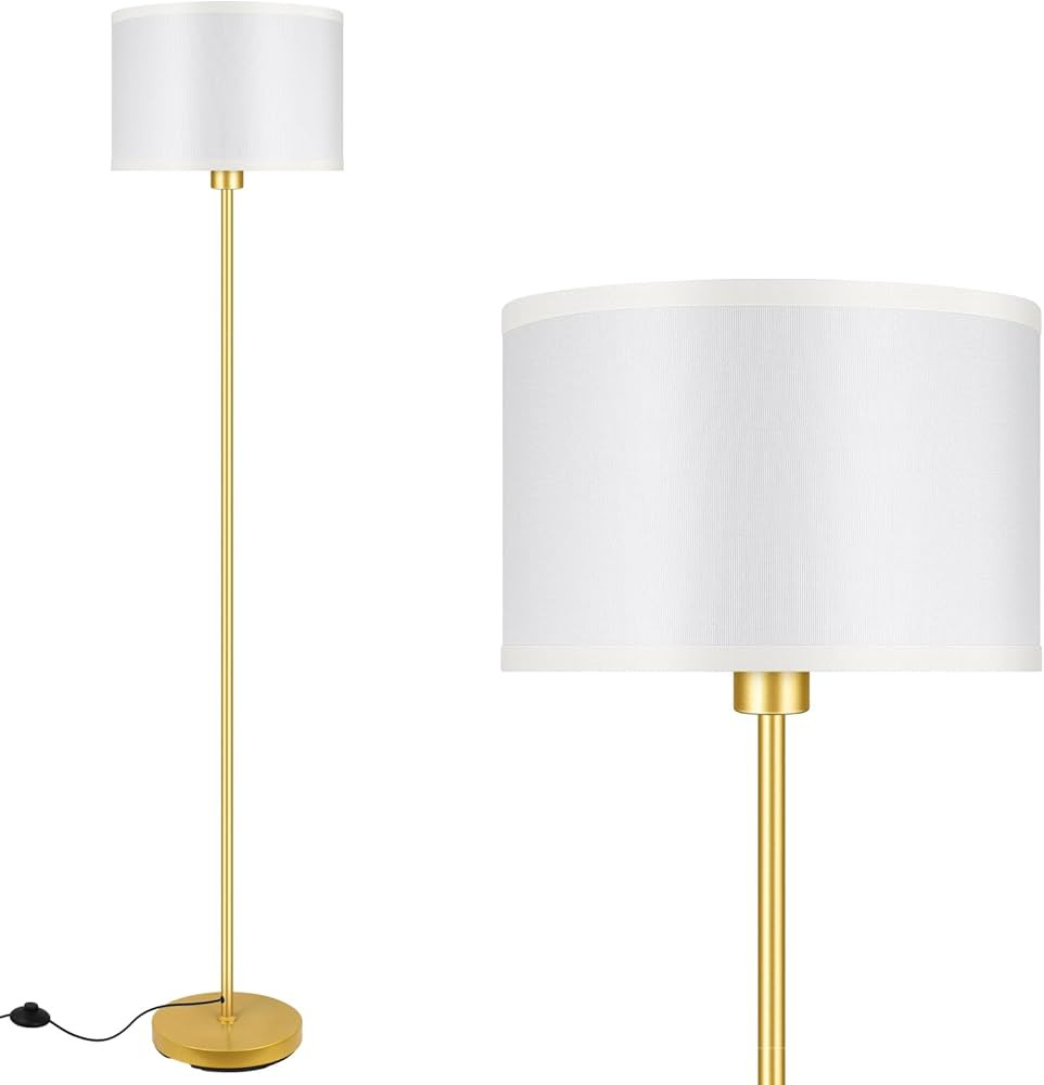 Gold Floor Lamps for Living Room, Modern Standing Lamp, White Lamp Shades, Foot Switch, Simple Po... | Amazon (US)