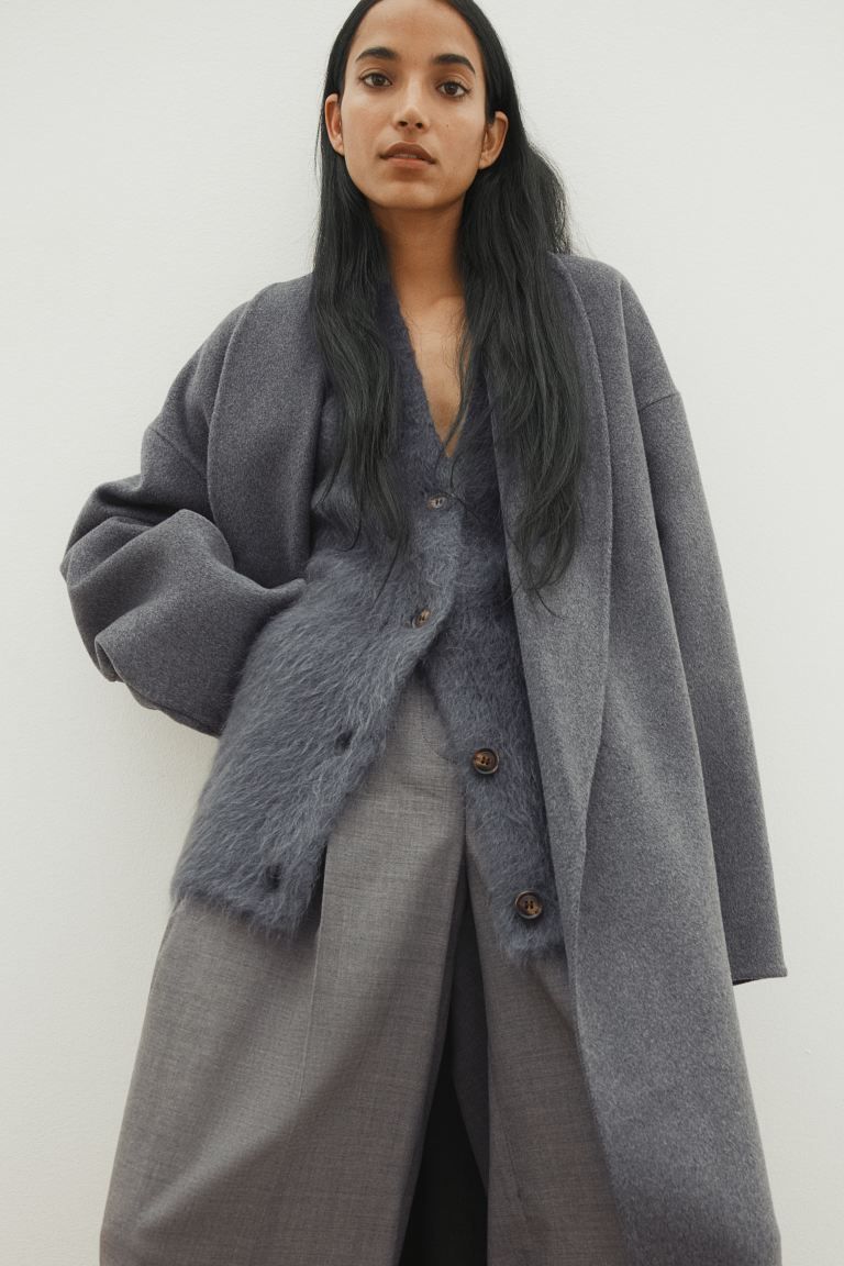 Felted wool coat - Dark grey - Ladies | H&M GB | H&M (UK, MY, IN, SG, PH, TW, HK)