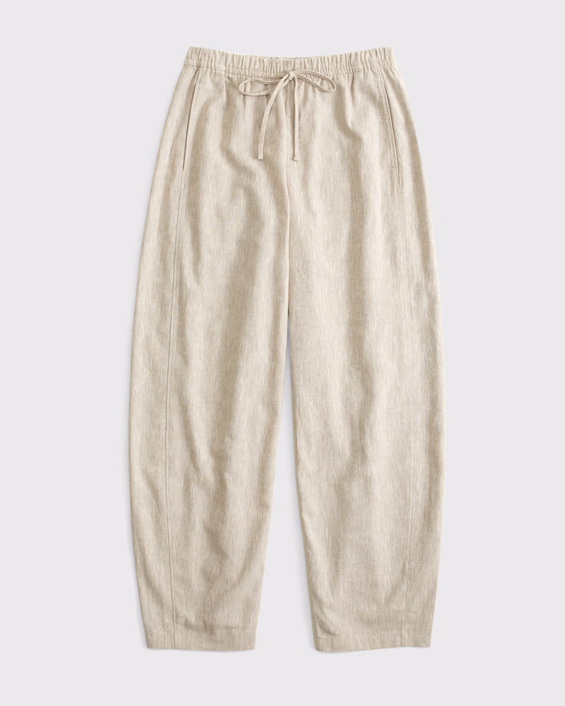 Linen-Blend Barrel Pull-On Pant | Abercrombie & Fitch (US)