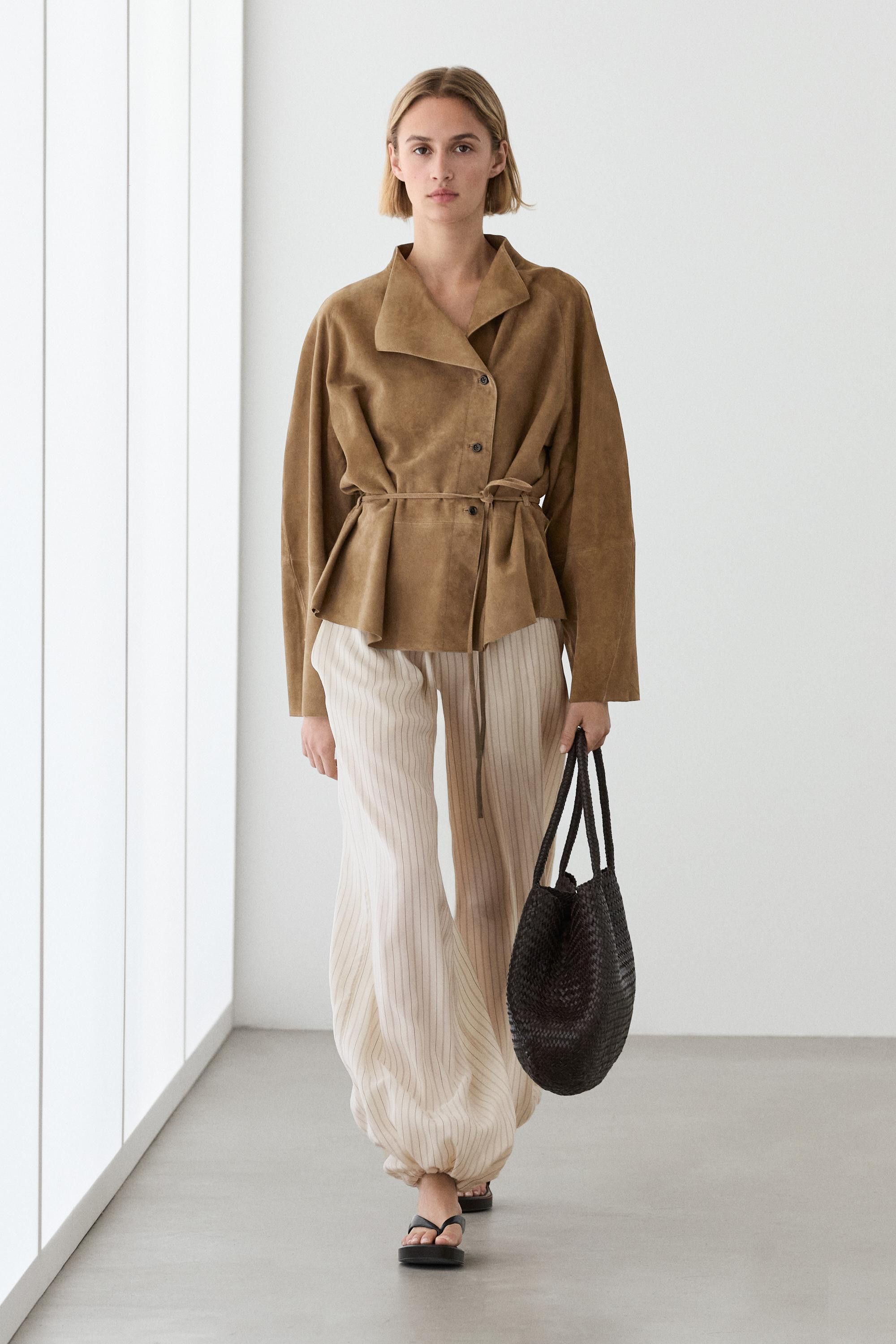 Suede leather jacket with drawstring | Massimo Dutti UK